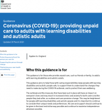 COVID-19: Providing unpaid care to adults with learning disabilities and autistic adults [Updated 31st March 2021]